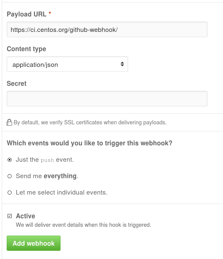 Webhook for the Github plugin